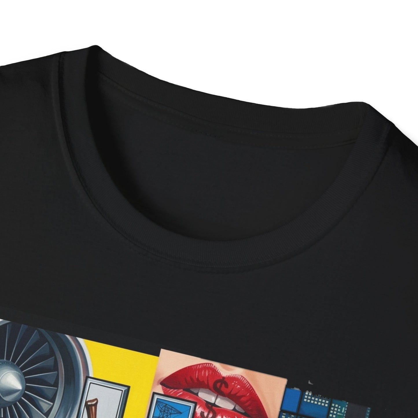 Retro Pop Art 'Ride' Graphic T-Shirt — Vintage Collage Motorcycle & Lips Design