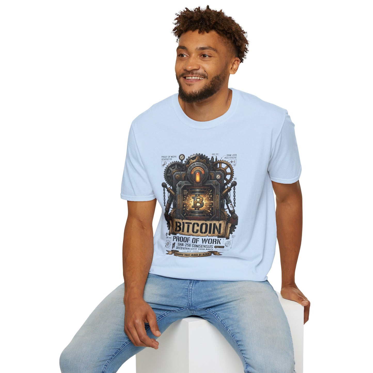 Bitcoin Proof of Work T-Shirt — Steampunk Crypto Miner Tee