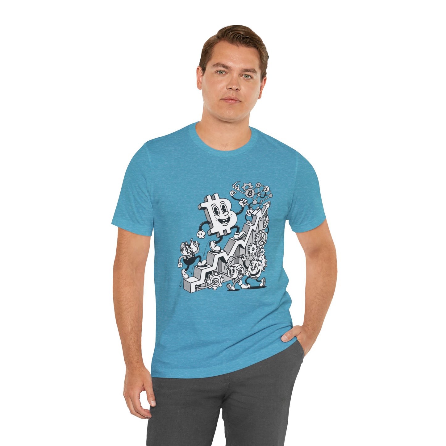 Bitcoin Growth Cartoon Tee — Crypto Stairs Illustration T-Shirt