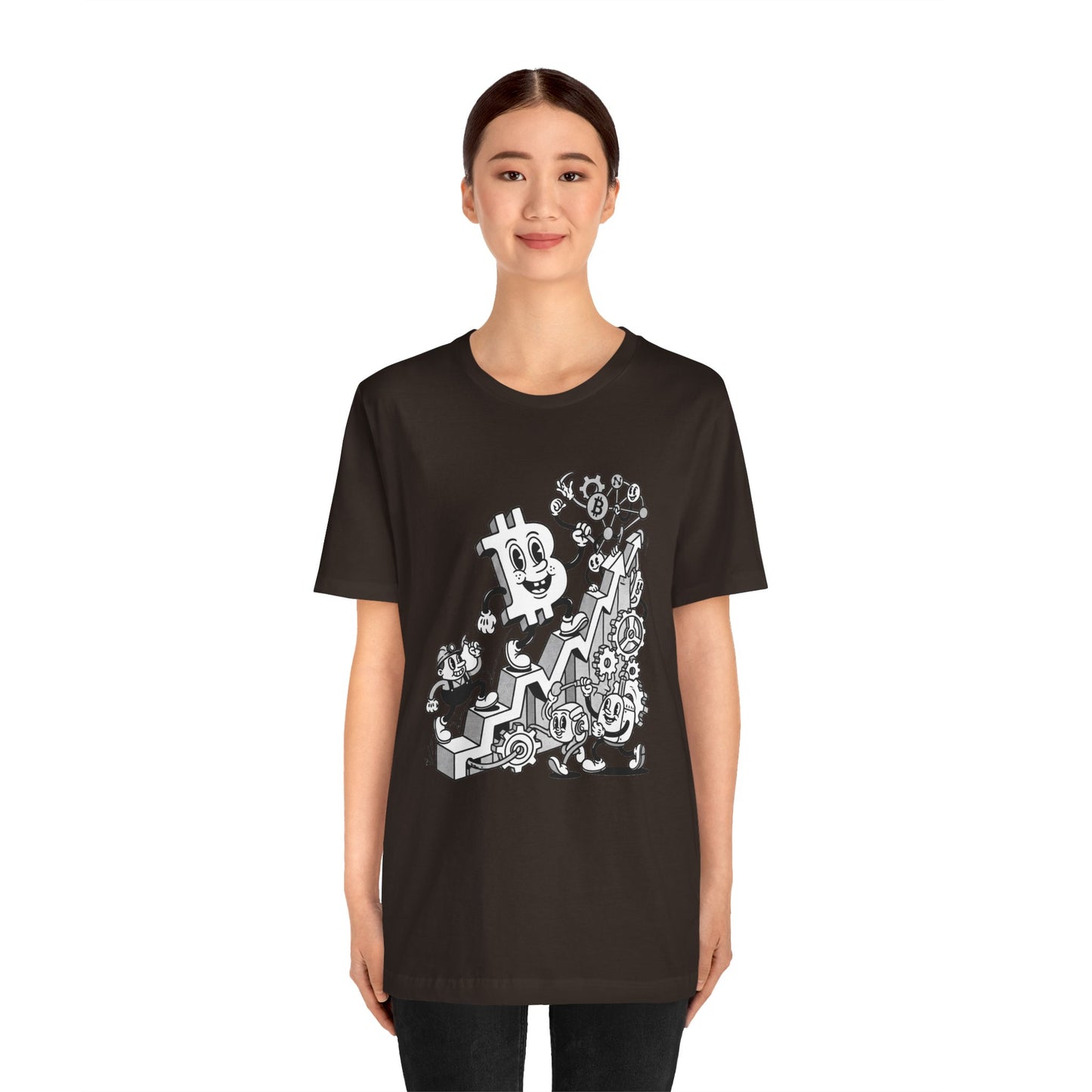 Bitcoin Growth Cartoon Tee — Crypto Stairs Illustration T-Shirt