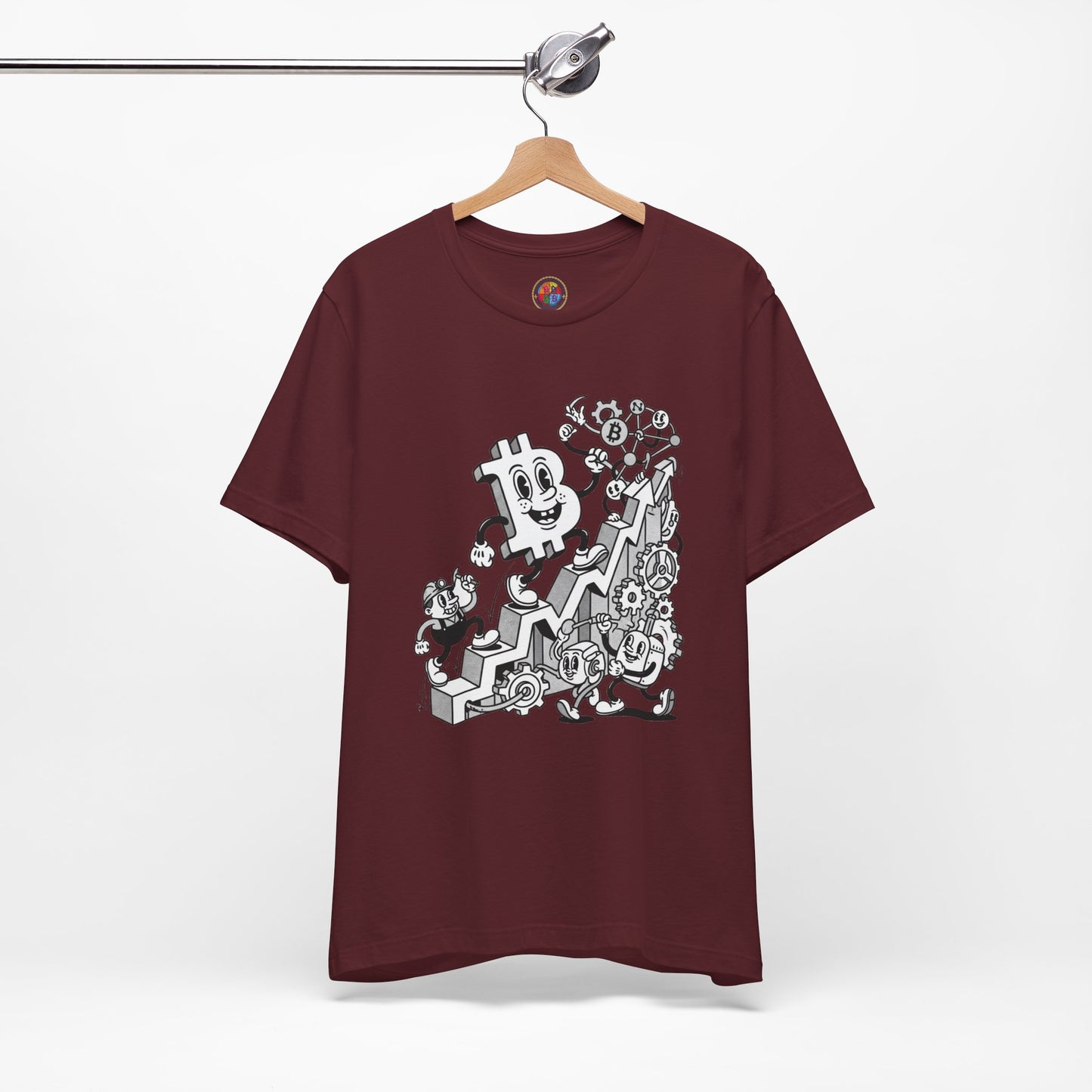 Bitcoin Growth Cartoon Tee — Crypto Stairs Illustration T-Shirt