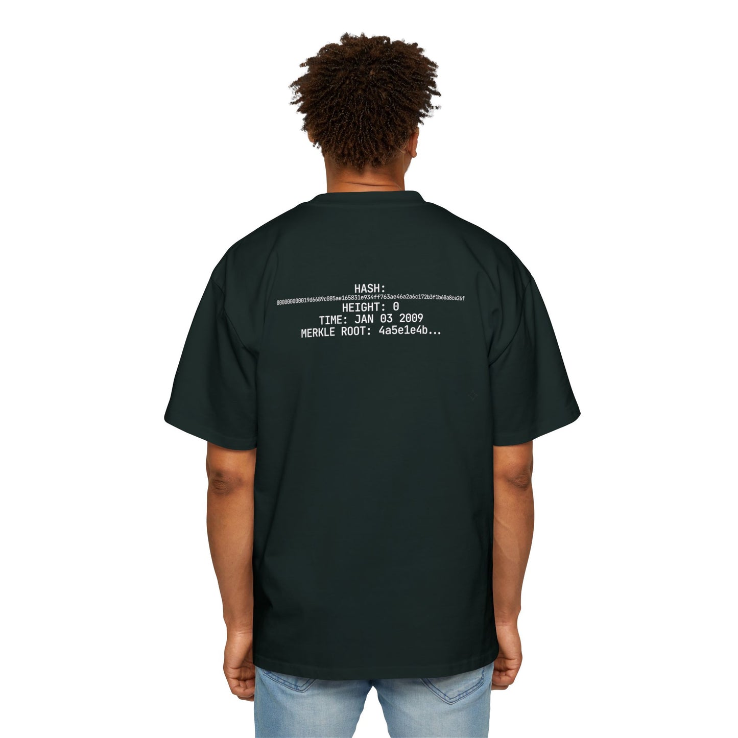Bitcoin Genesis Block Tee — Coordinates Back & SHA-256 Front