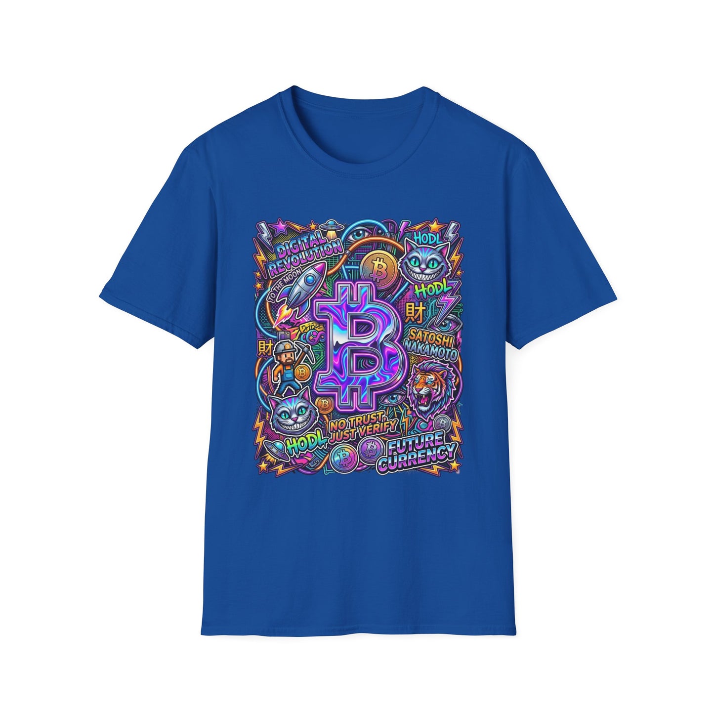 Bitcoin Electric Crypto Art T-Shirt — HODL, BTC Neon Graphic Tee