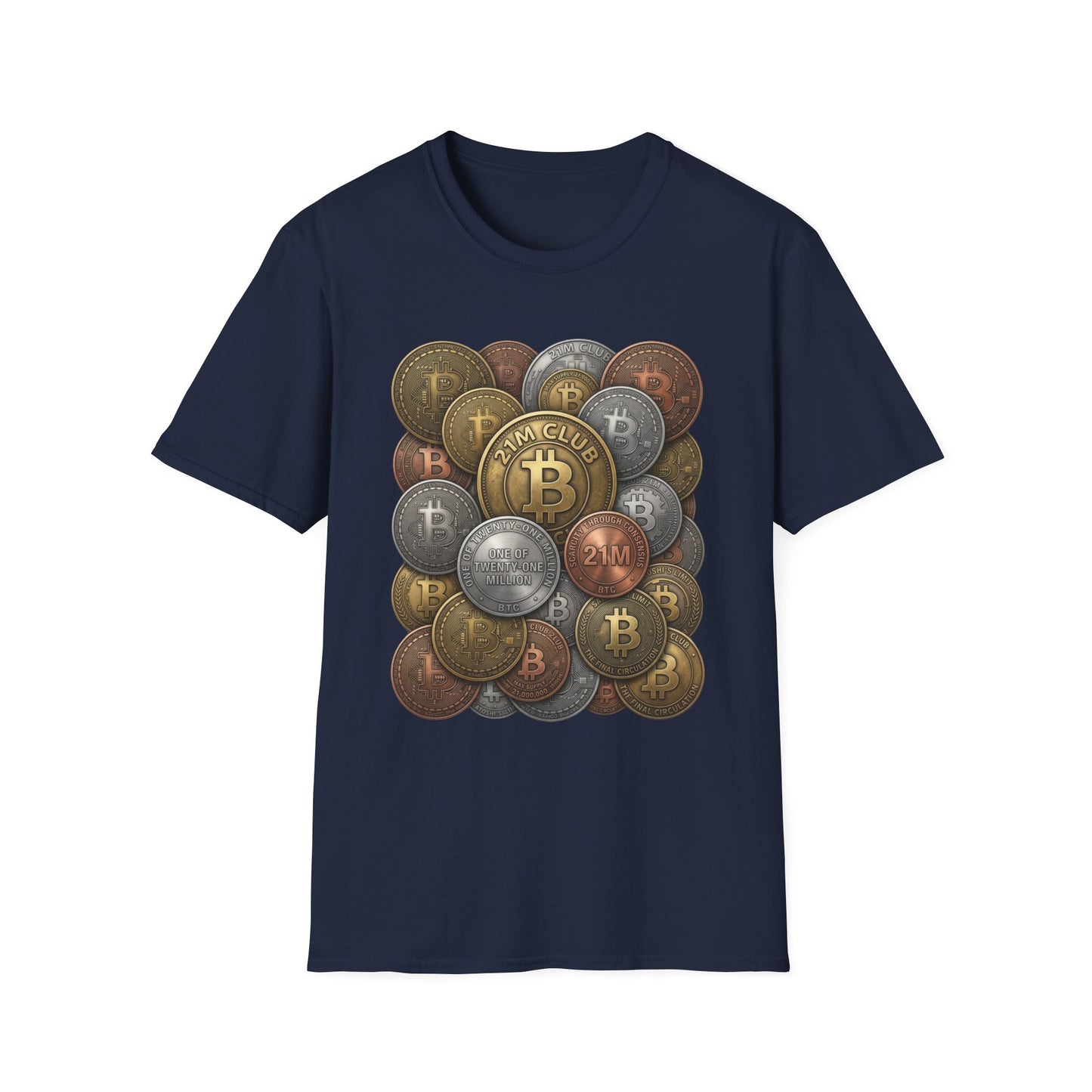 21M Club Coins Stack T-Shirt — Bitcoin & Altcoin Vintage Coins Tee