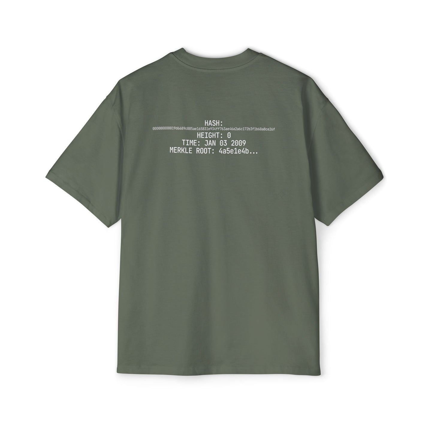 Bitcoin Genesis Block Tee — Coordinates Back & SHA-256 Front