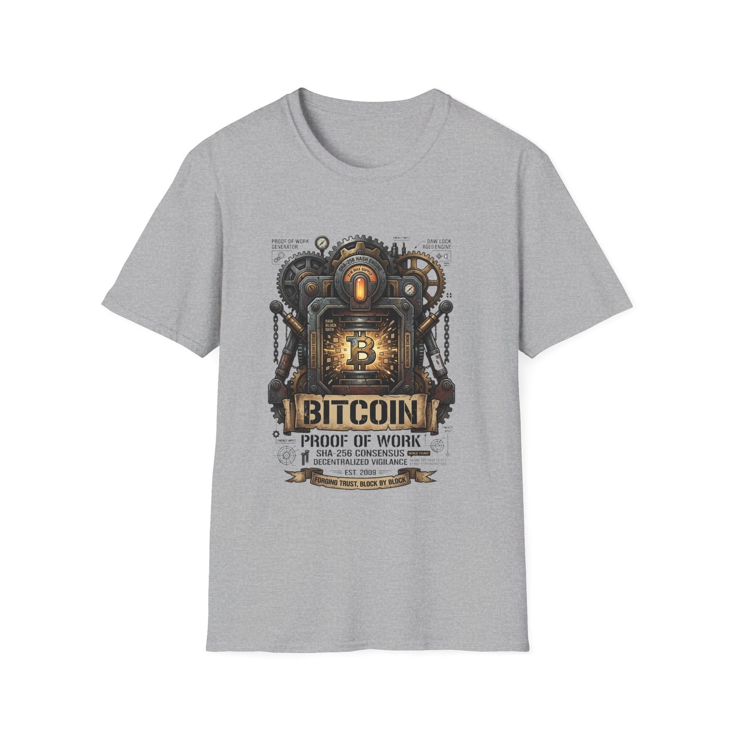 Bitcoin Proof of Work T-Shirt — Steampunk Crypto Miner Tee