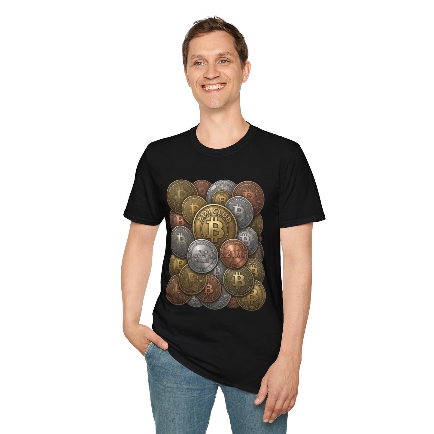 21M Club Coins Stack T-Shirt — Bitcoin & Altcoin Vintage Coins Tee