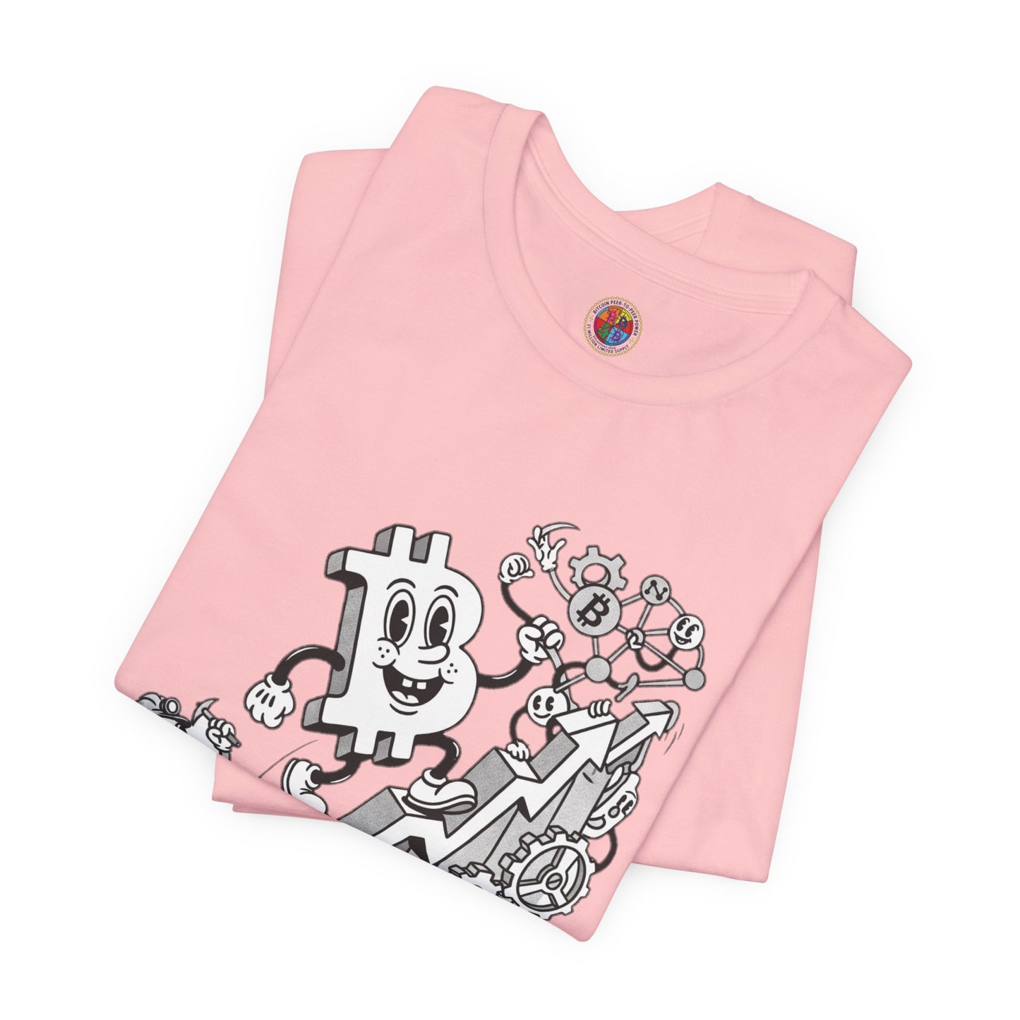Bitcoin Growth Cartoon Tee — Crypto Stairs Illustration T-Shirt