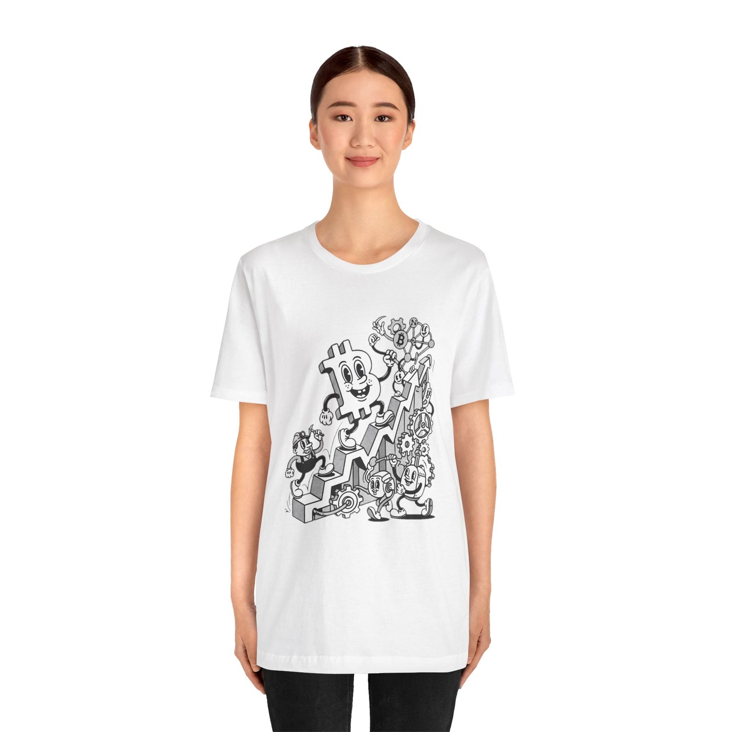 Bitcoin Growth Cartoon Tee — Crypto Stairs Illustration T-Shirt