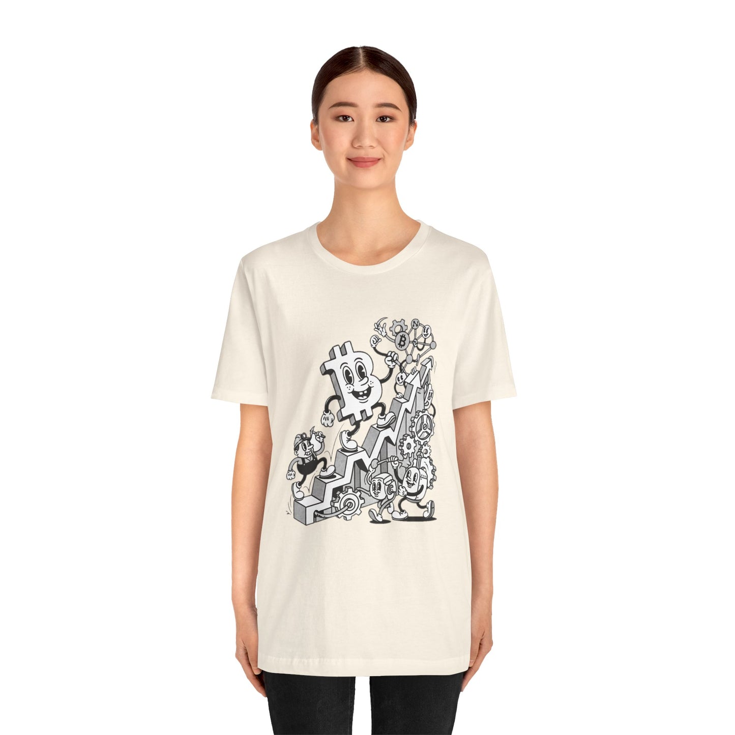 Bitcoin Growth Cartoon Tee — Crypto Stairs Illustration T-Shirt