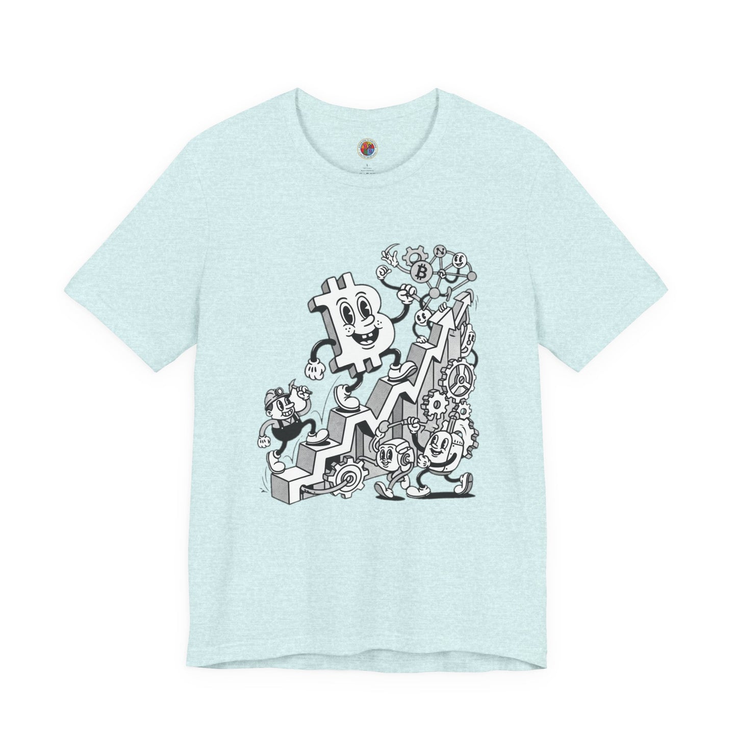 Bitcoin Growth Cartoon Tee — Crypto Stairs Illustration T-Shirt