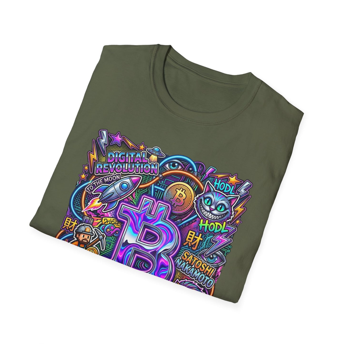 Bitcoin Electric Crypto Art T-Shirt — HODL, BTC Neon Graphic Tee