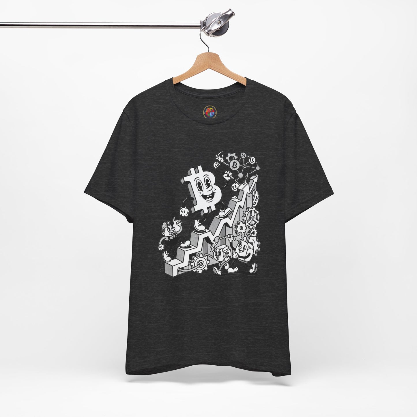 Bitcoin Growth Cartoon Tee — Crypto Stairs Illustration T-Shirt