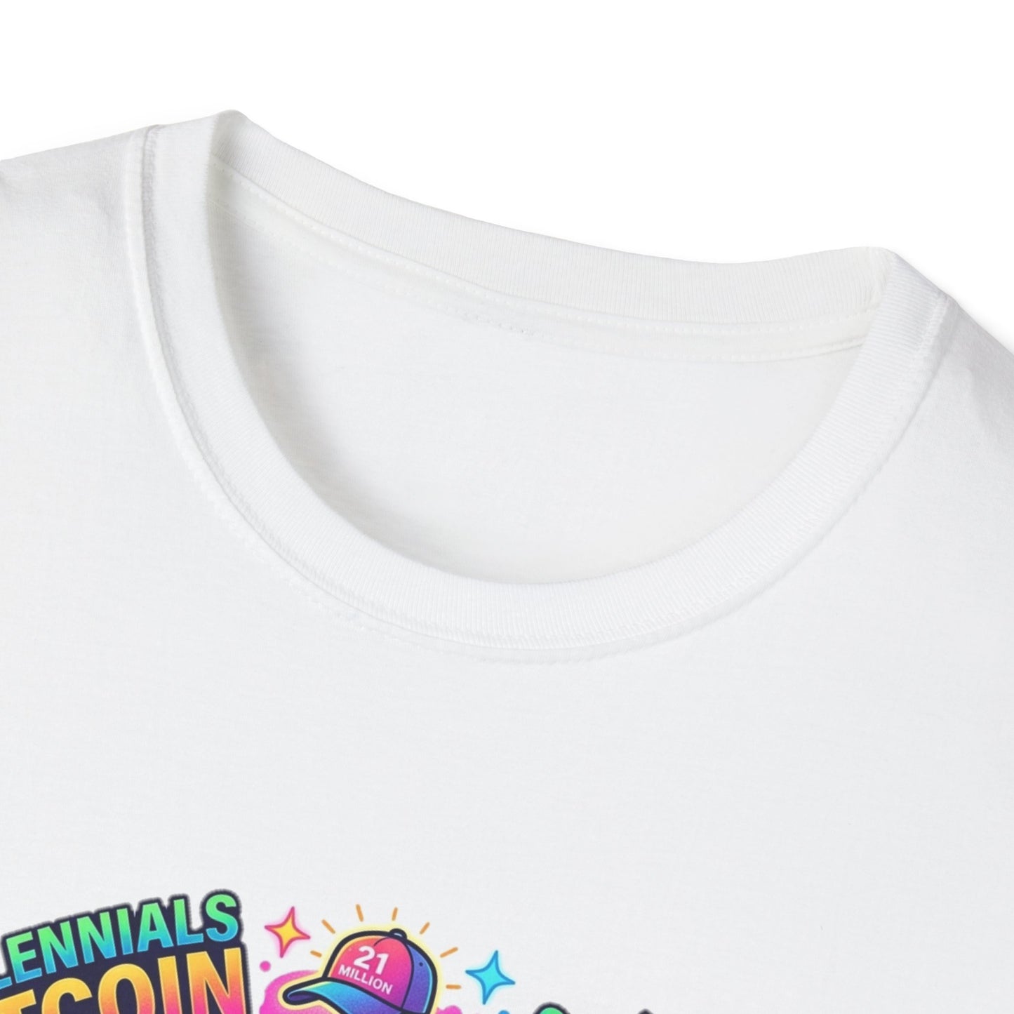 Bitcoin Millennial Crypto Crew T‑Shirt — Colorful Crypto Mining Graphic Tee