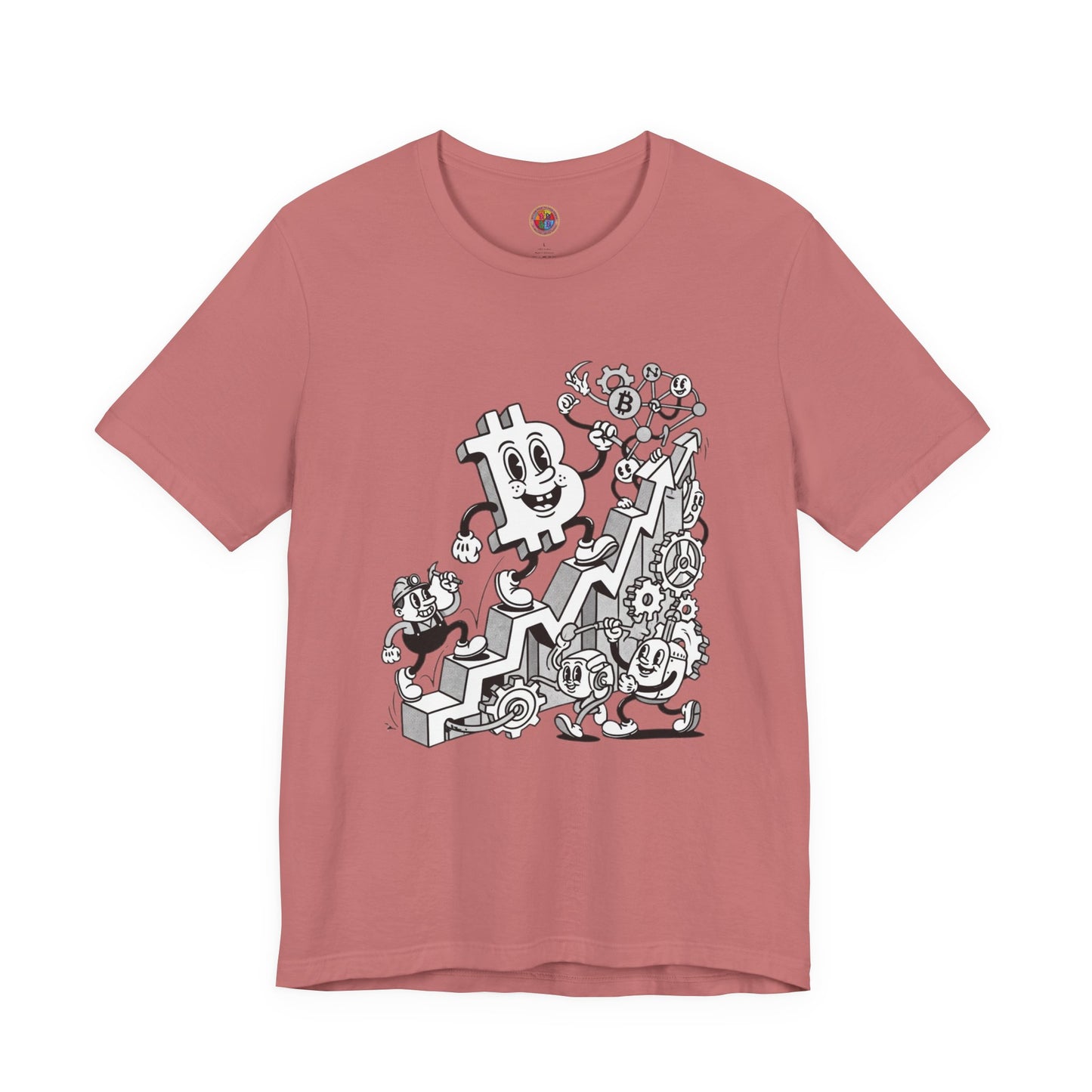 Bitcoin Growth Cartoon Tee — Crypto Stairs Illustration T-Shirt