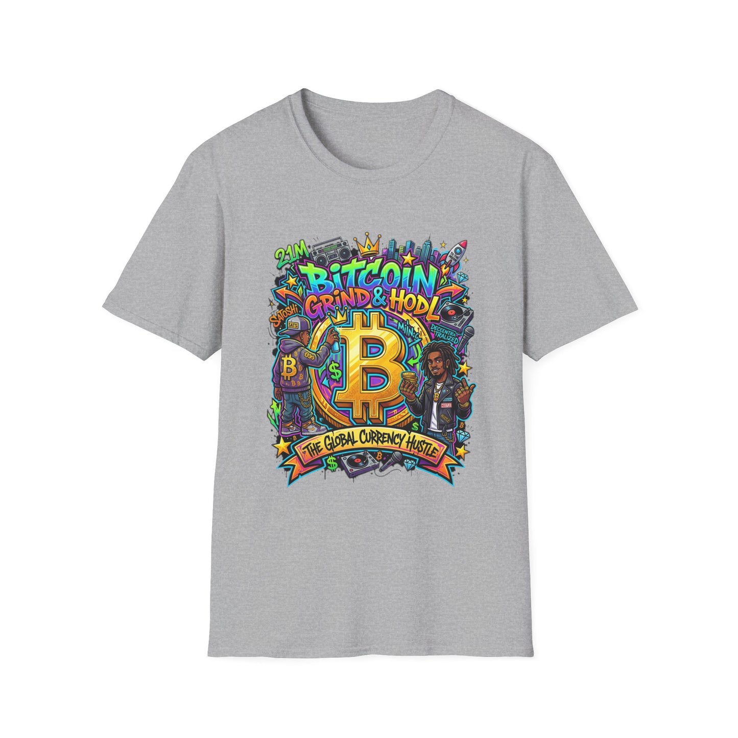 Bitcoin Grind & HODL T-Shirt — Crypto Currency Street Art Tee
