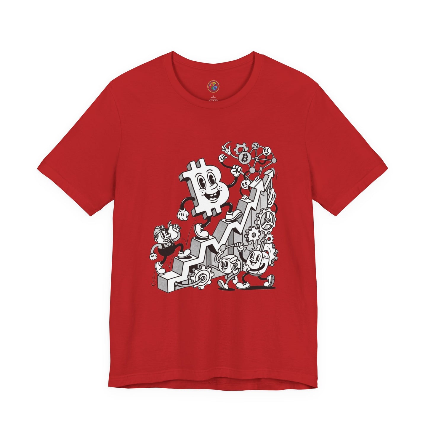 Bitcoin Growth Cartoon Tee — Crypto Stairs Illustration T-Shirt