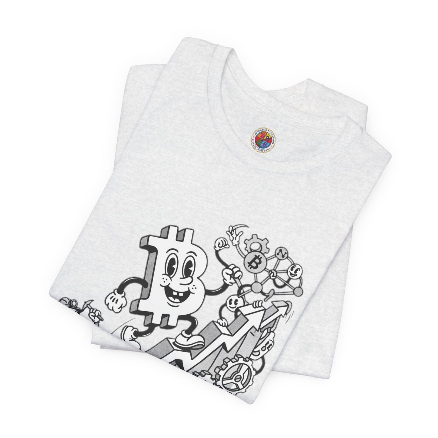 Bitcoin Growth Cartoon Tee — Crypto Stairs Illustration T-Shirt