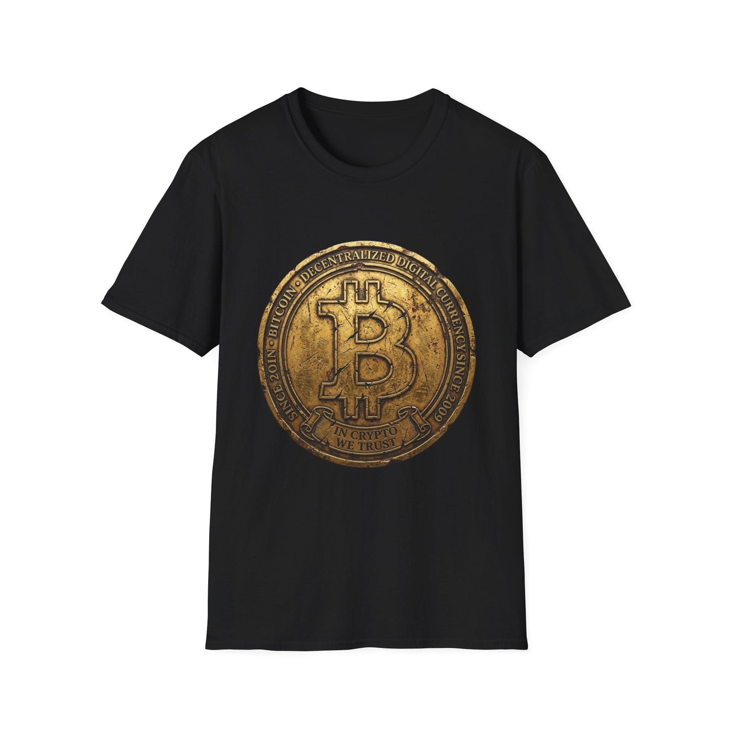 Bitcoin Coin Graphic T-Shirt — Vintage Gold Crypto Tee for Bitcoin Fans