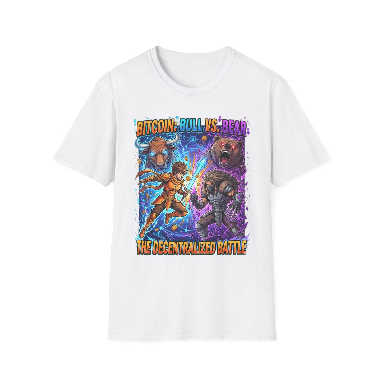 Bitcoin Bull vs Bear T-Shirt - 'The Decentralized Battle' Crypto Graphic Tee