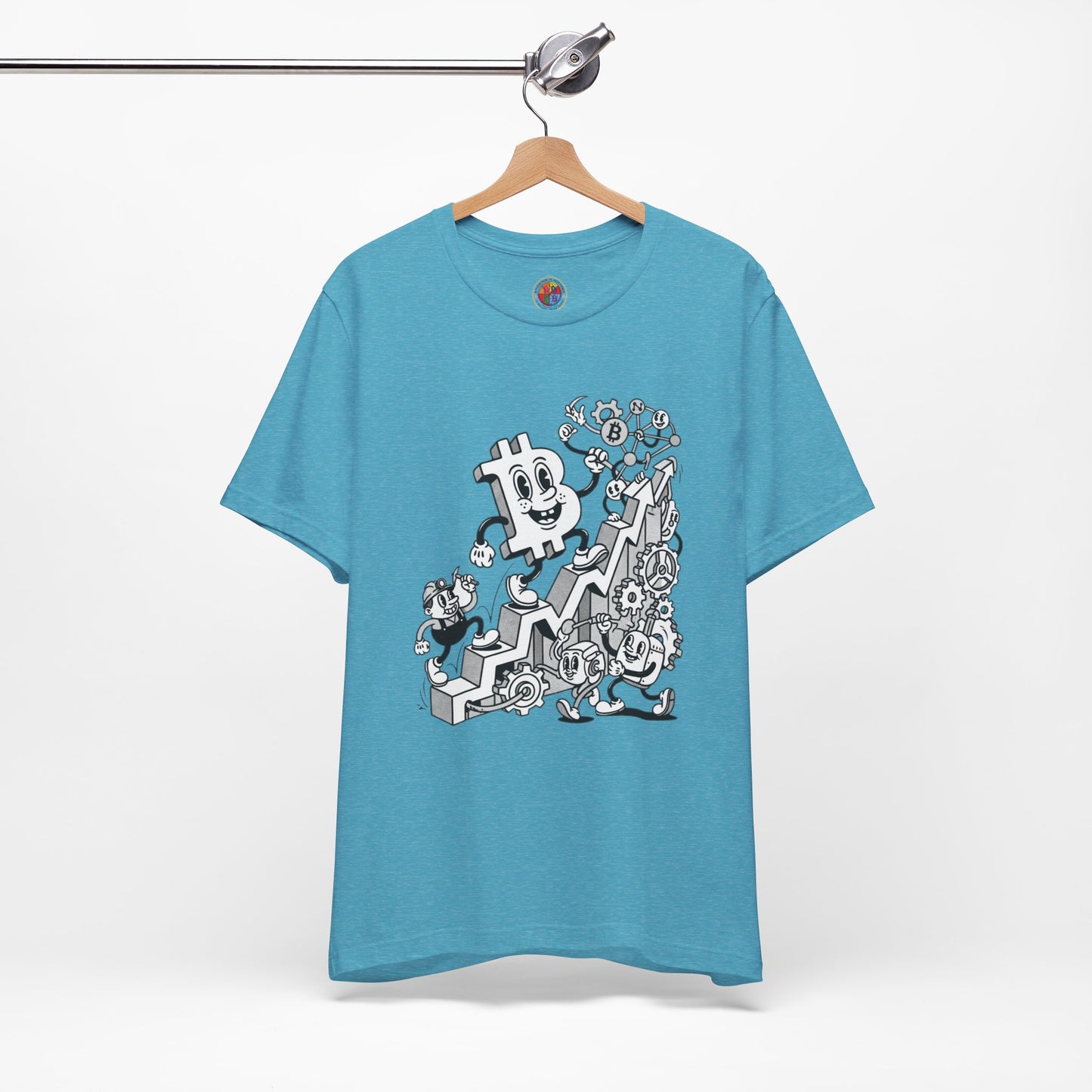 Bitcoin Growth Cartoon Tee — Crypto Stairs Illustration T-Shirt