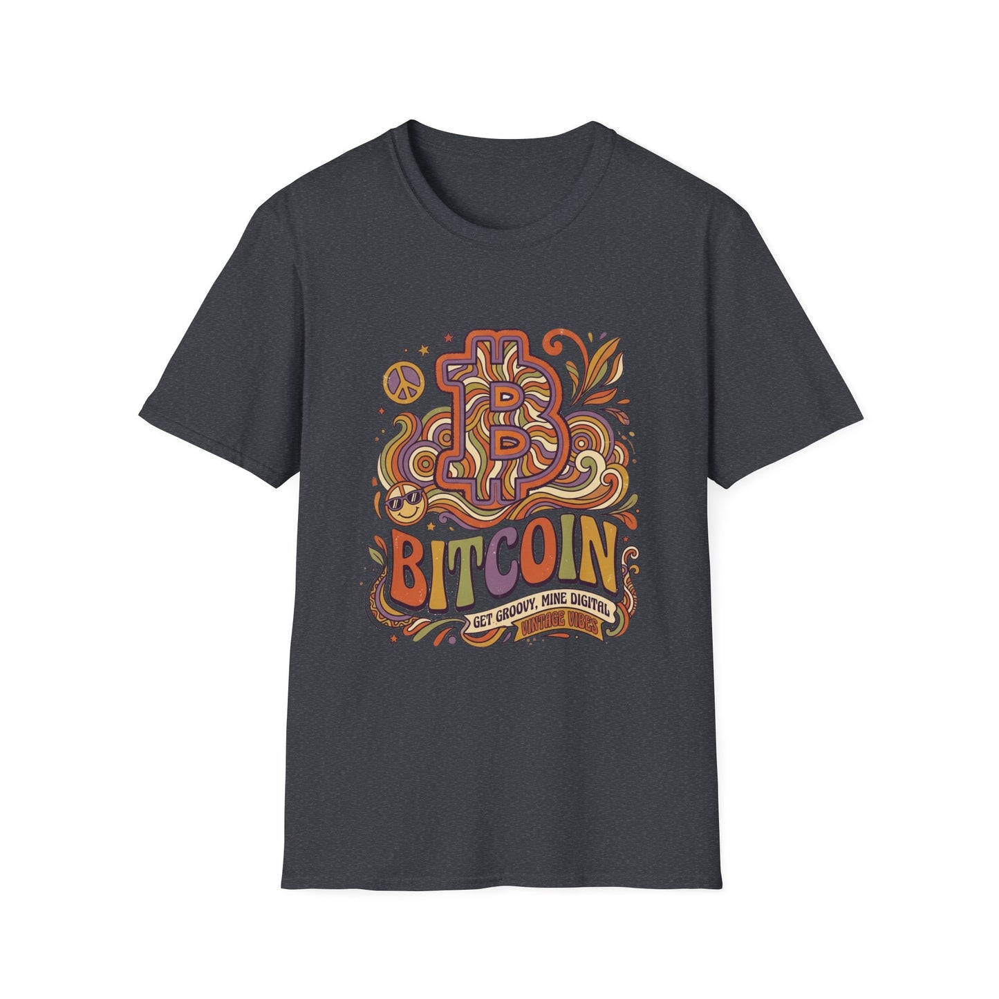 Groovy Retro Bitcoin Graphic T-Shirt | Cryptocurrency Logo Tee