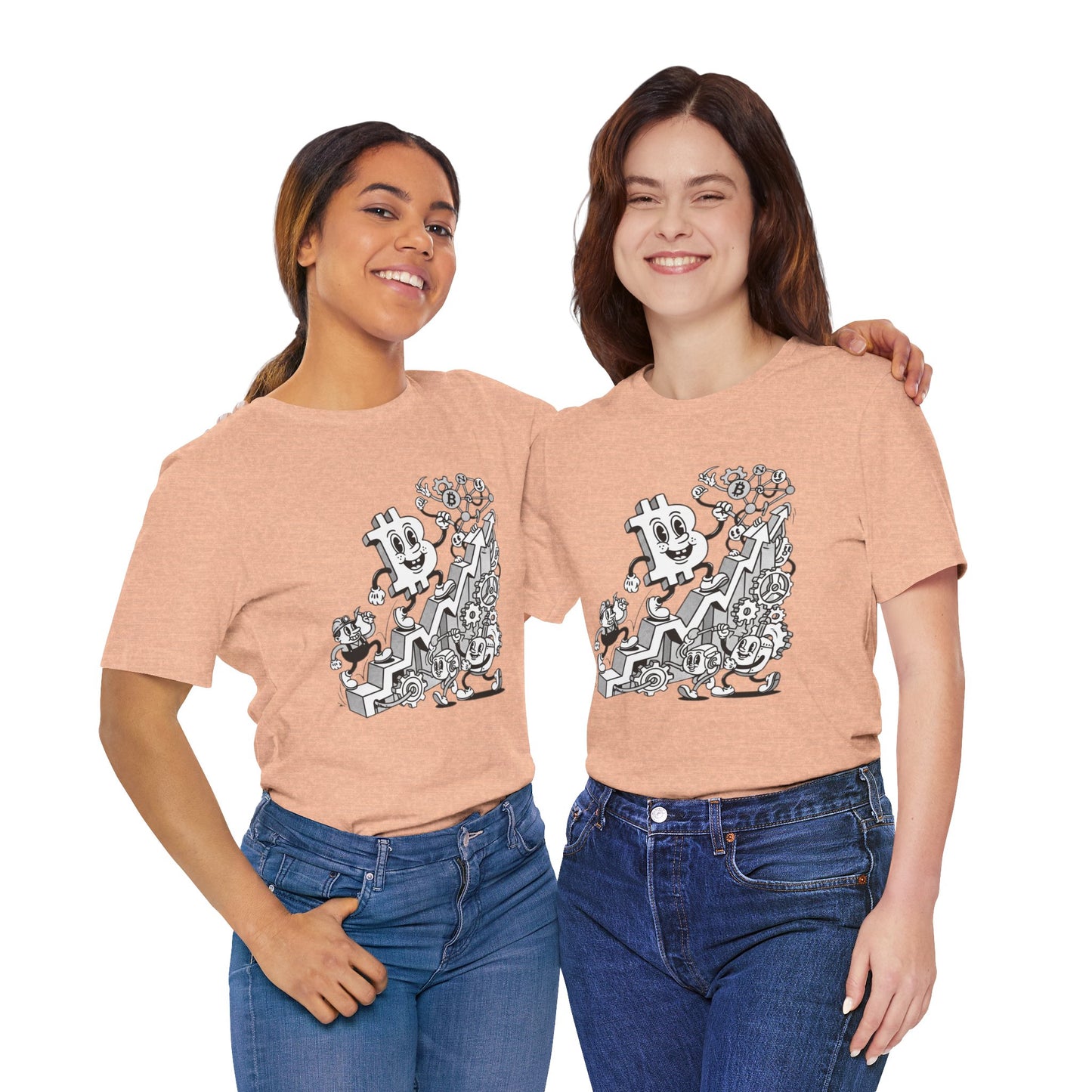 Bitcoin Growth Cartoon Tee — Crypto Stairs Illustration T-Shirt