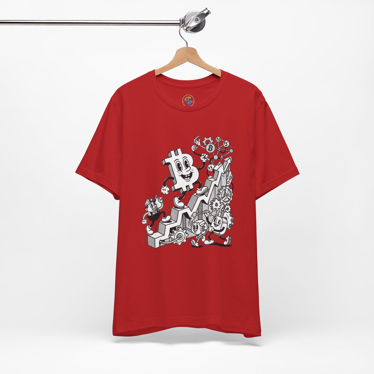 Bitcoin Growth Cartoon Tee — Crypto Stairs Illustration T-Shirt