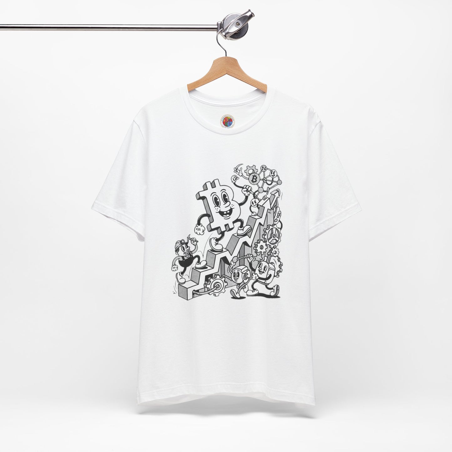 Bitcoin Growth Cartoon Tee — Crypto Stairs Illustration T-Shirt