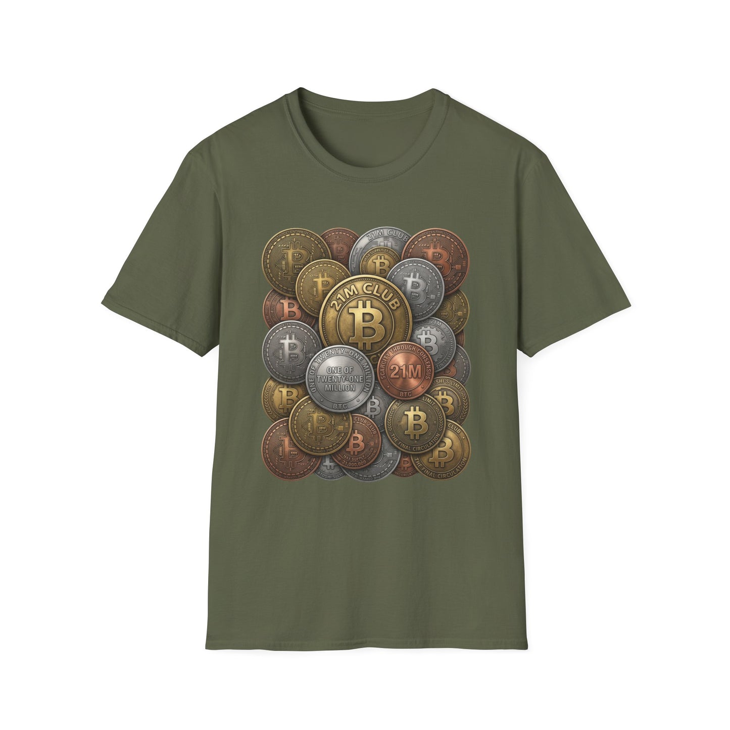 21M Club Coins Stack T-Shirt — Bitcoin & Altcoin Vintage Coins Tee