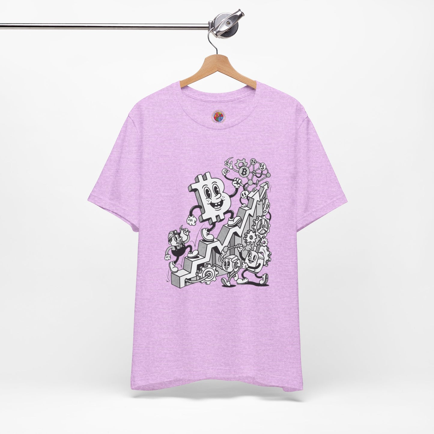 Bitcoin Growth Cartoon Tee — Crypto Stairs Illustration T-Shirt